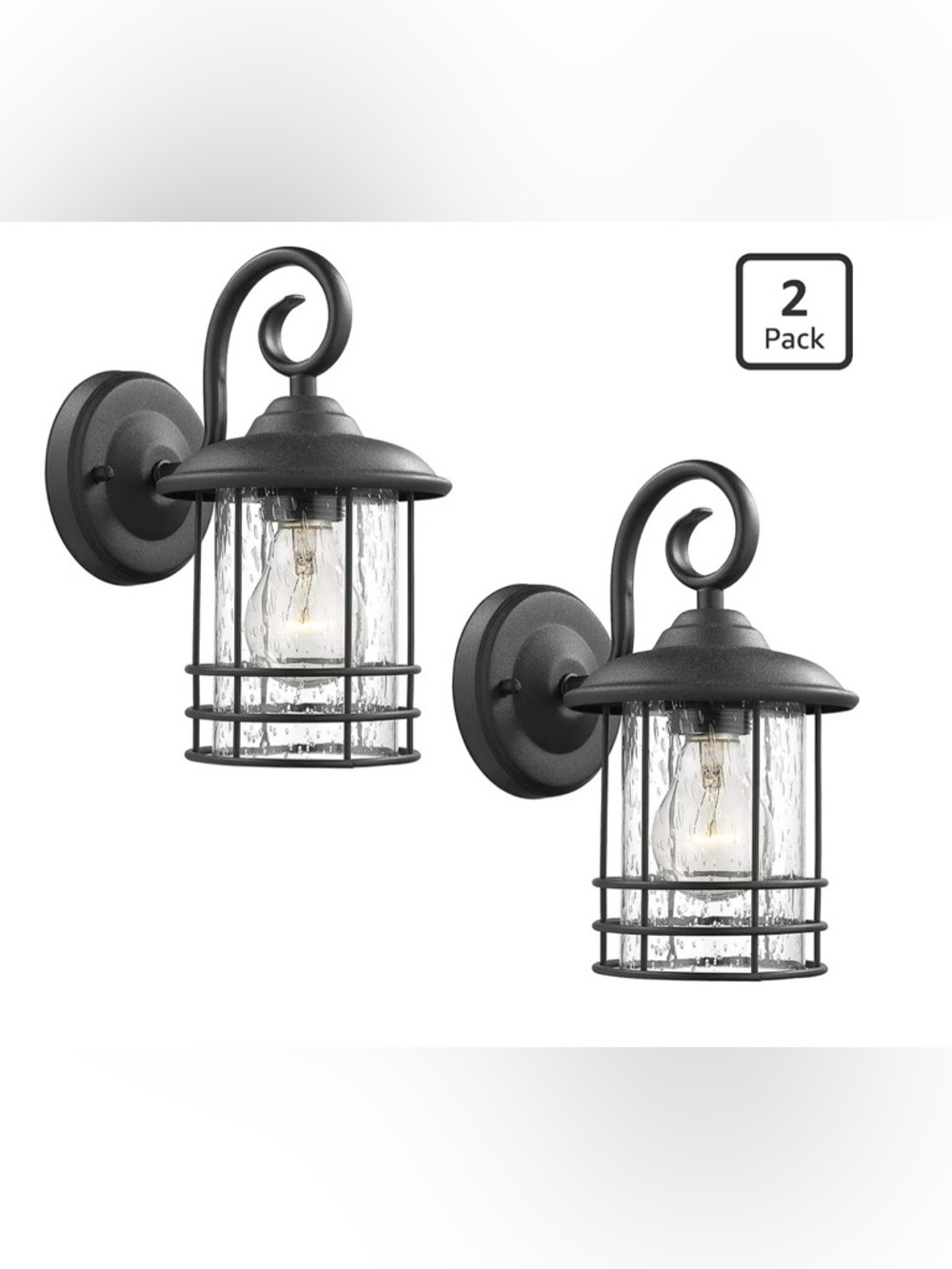 Emliviar Set of 2 Outdoor Wall Lanterns Wall Lamps Black Clear Seeded Glass